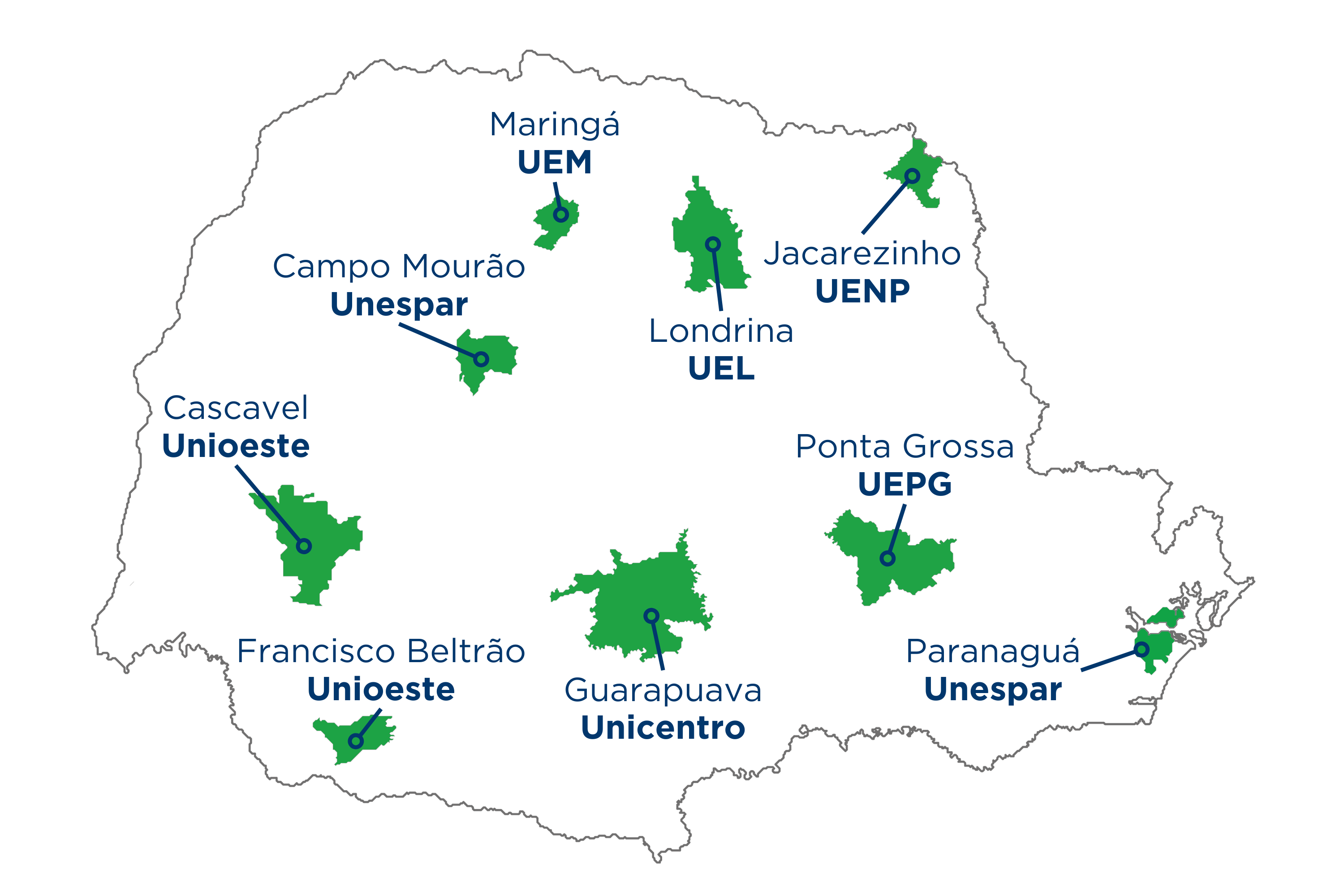 Mapa do Paraná com as Agências