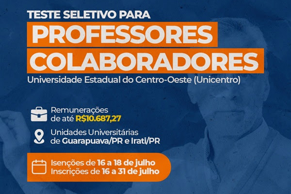 Unicentro abre processo seletivo para professores colaboradores; salários chegam a R$ 10,6 mil