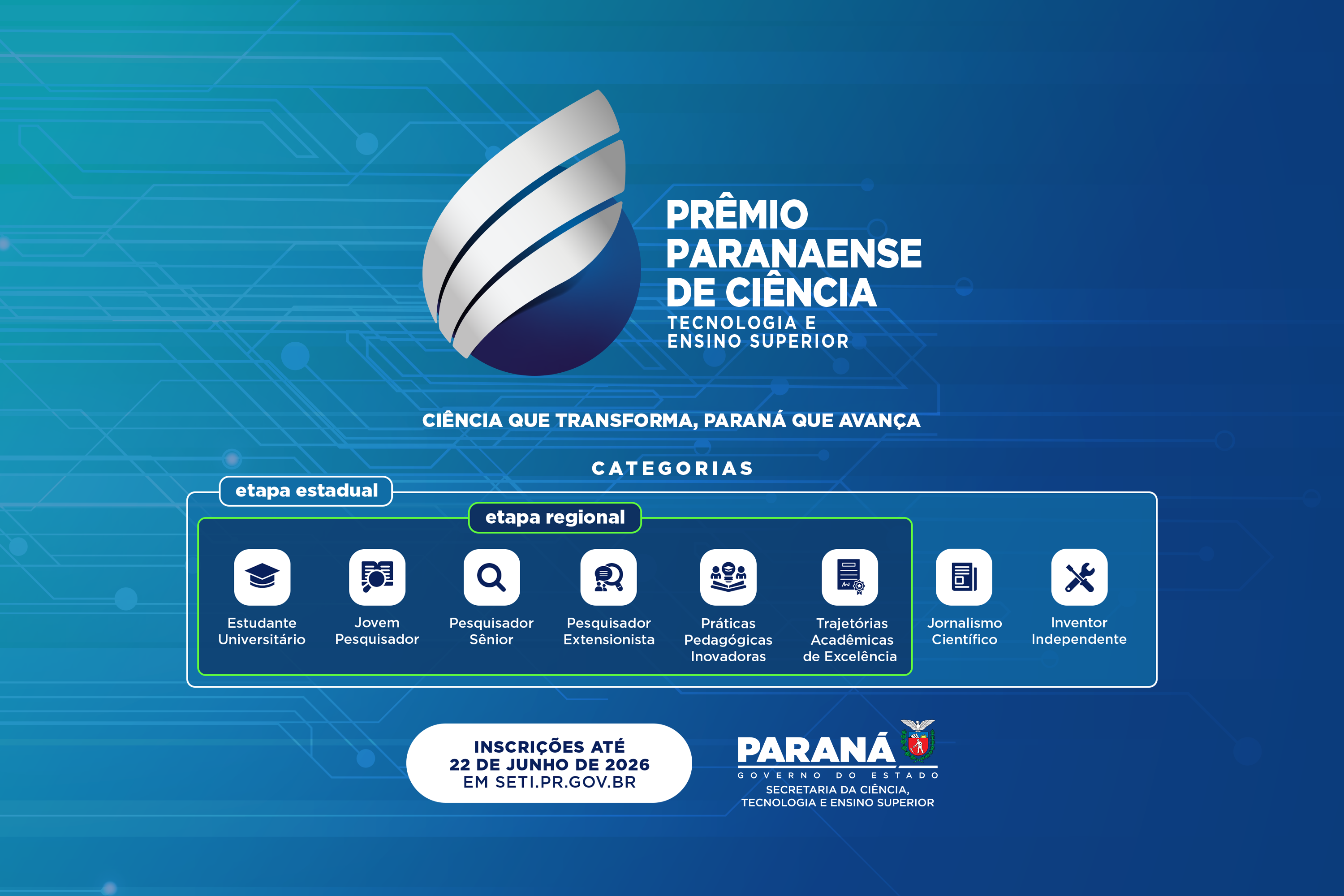 Com novo formato regionalizado, Prêmio Paranaense de Ciência recebe inscrições até junho