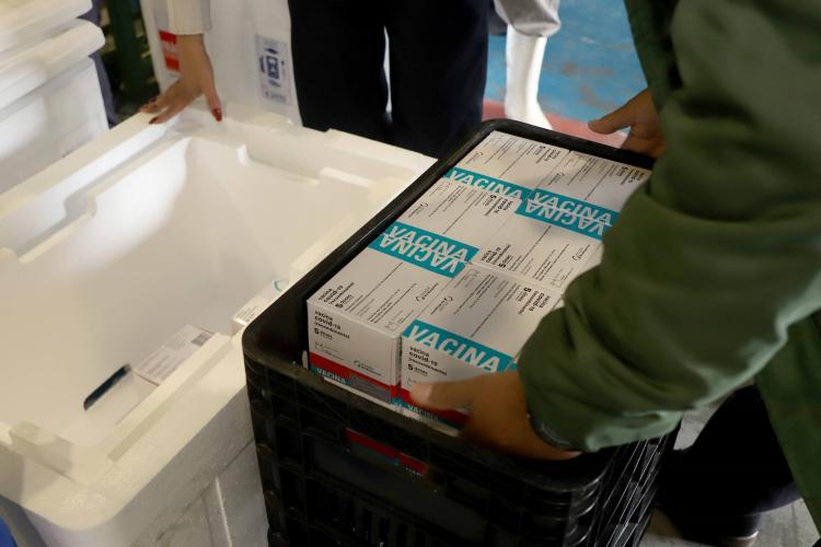 Pessoa com doses de vacina