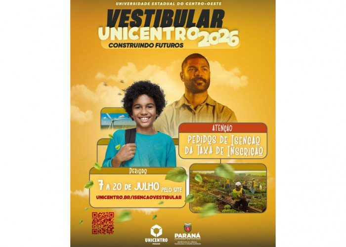 Unicentro abre inscrições para solicitação de isenção da taxa do Vestibular 2026