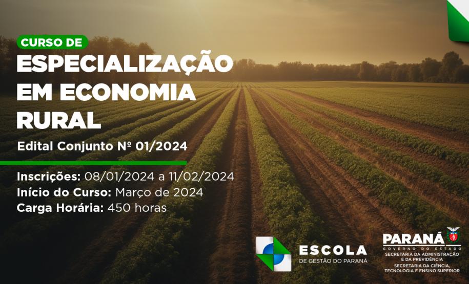 Escola de Gestão do Paraná abre inscrições para Pós-Graduação em Economia Rural