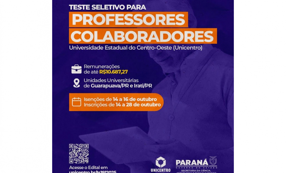 Teste seletivo de professores colaboradores da Unicentro
