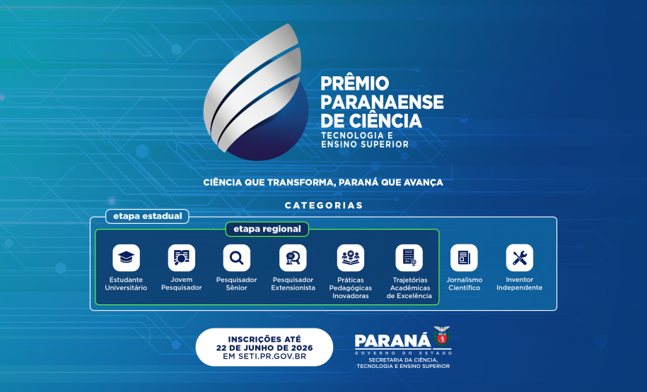 Com novo formato regionalizado, Prêmio Paranaense de Ciência recebe inscrições até junho