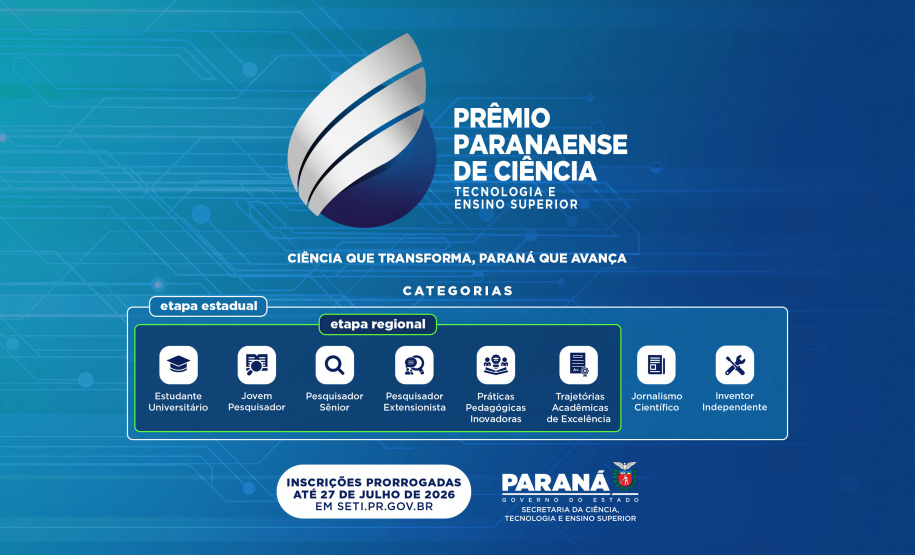 Com prazo estendido, Prêmio Paranaense de Ciência recebe inscrições até 27 de julho