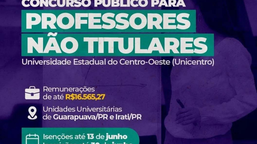 Unicentro abre inscrições para concurso público de professores não titulares