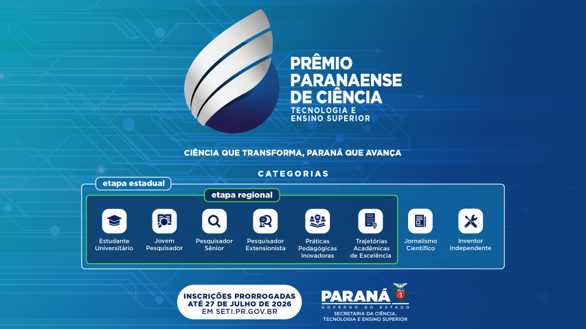 Prêmio Paranaense de Ciência recebe inscrições até 27 de julho em diferentes categorias